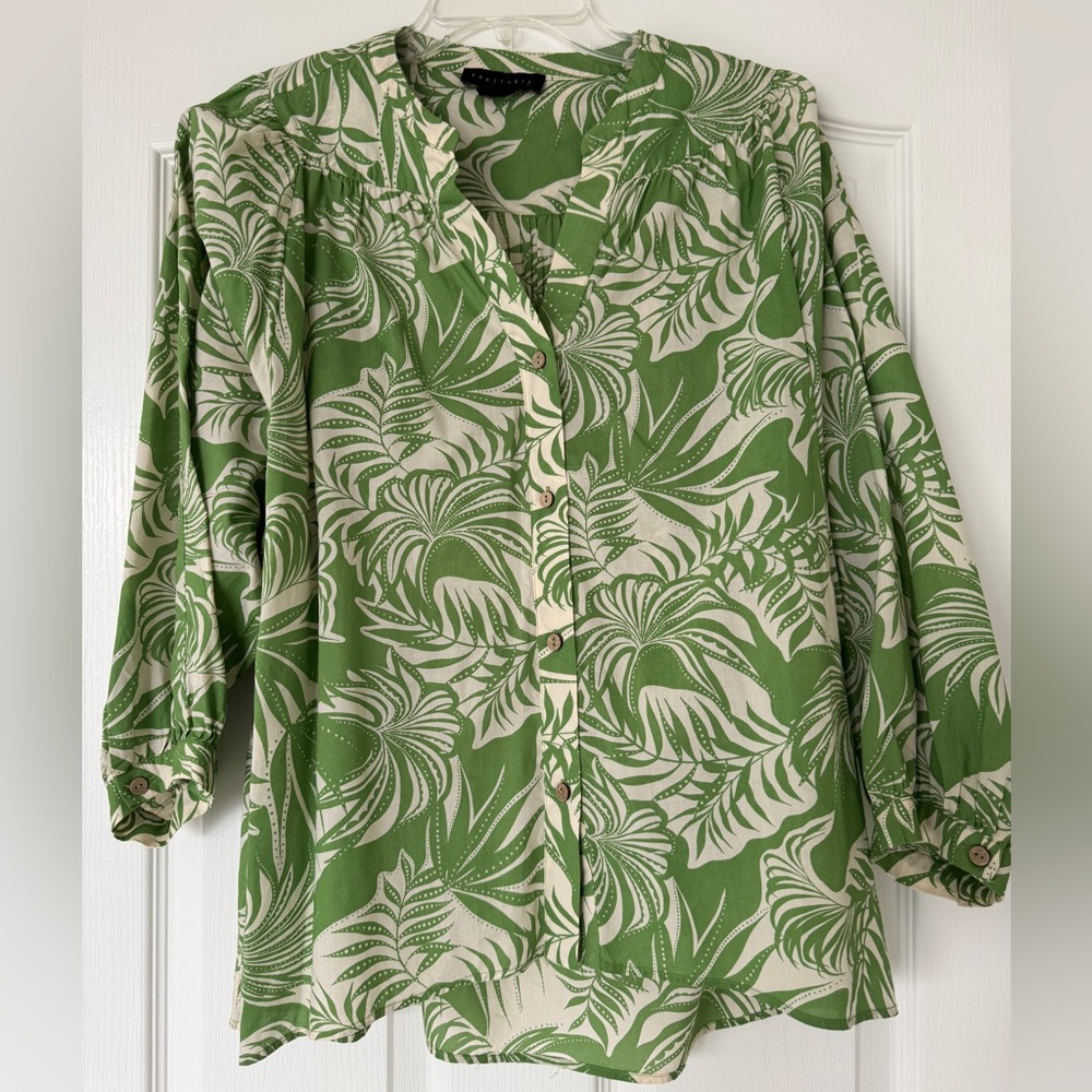 Sanctuary Green Leaf Print Blouse